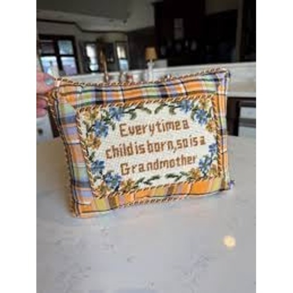 Lillian Vernon Grandma Grandmother Needlepoint Pillow Orange Plaid